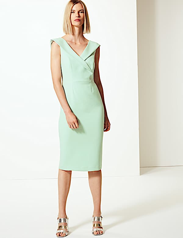 Double Crepe Short Sleeve Bodycon Dress