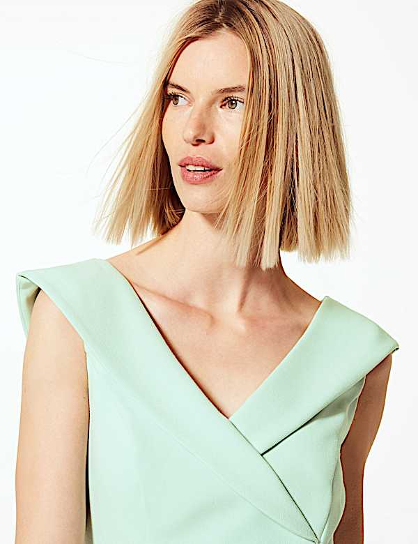 Double Crepe Short Sleeve Bodycon Dress