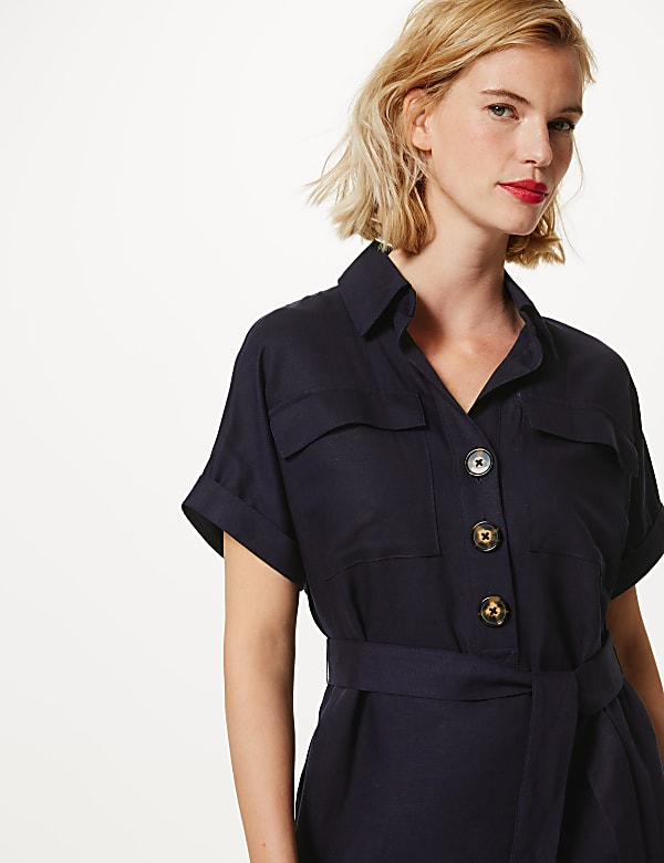 Linen Blend Midi Shirt Dress