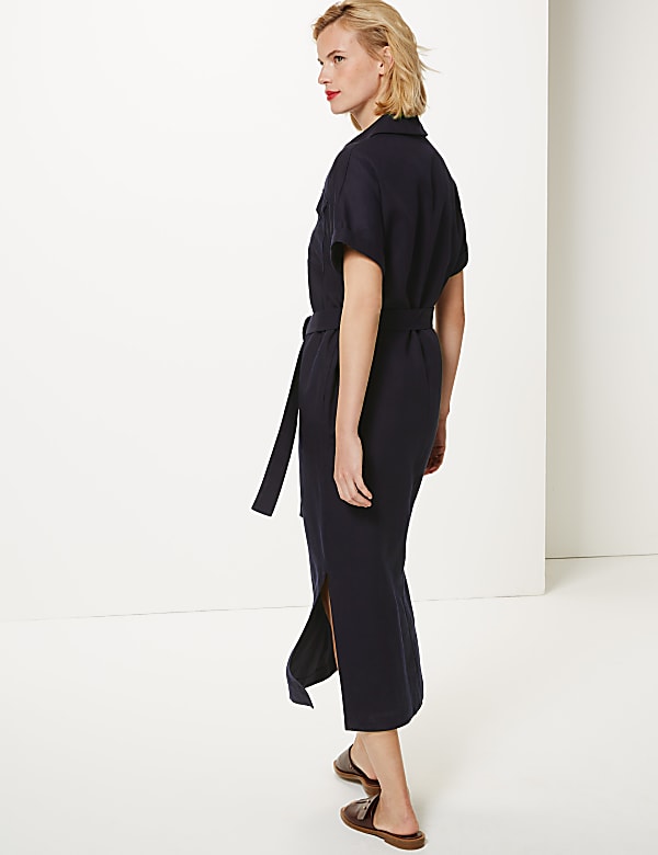 Linen Blend Midi Shirt Dress