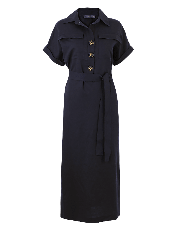 Linen Blend Midi Shirt Dress