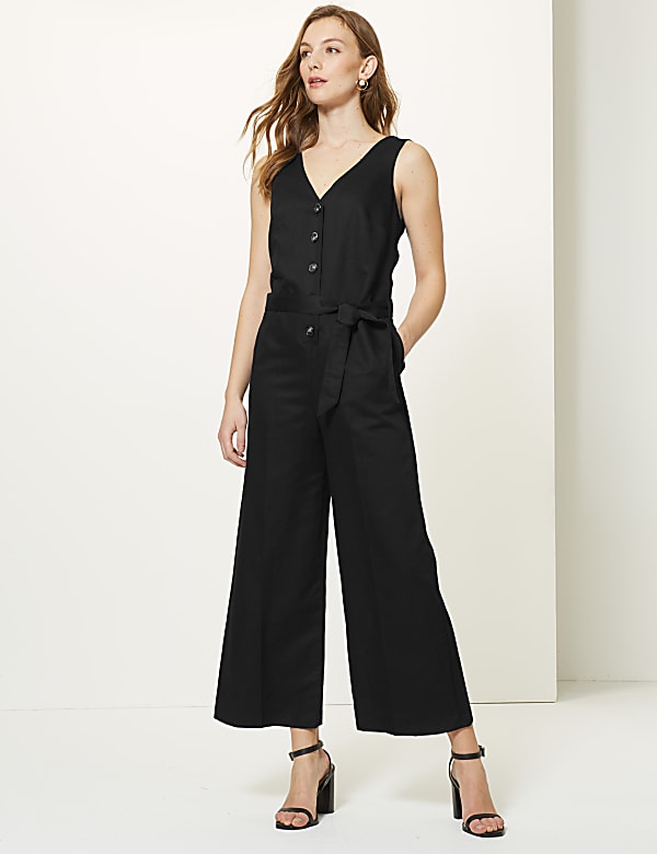 Buy Linen Rich Button Detailed Jumpsuit at Marks Spencer