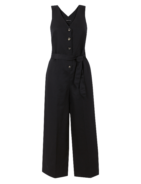 Linen Rich Button Detailed Jumpsuit