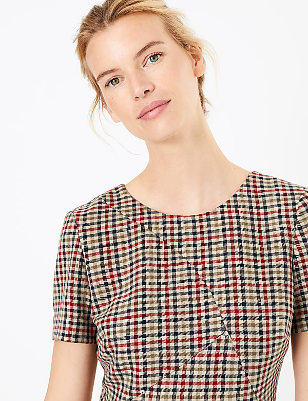 Checked Knee Length Bodycon Dress