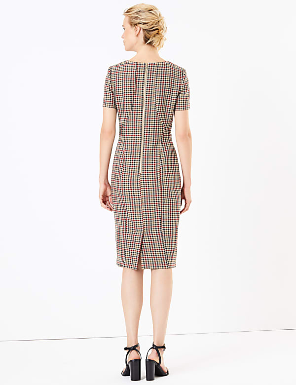 Checked Knee Length Bodycon Dress