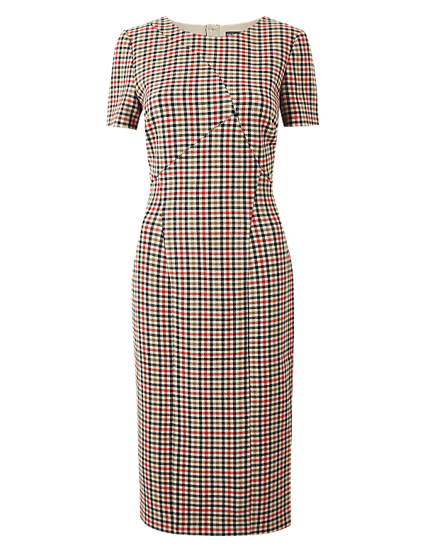 Checked Knee Length Bodycon Dress
