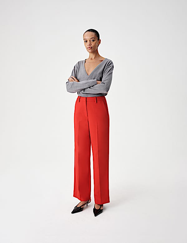 Hose mit geradem Bein und hohem Bund aus Twill - DE