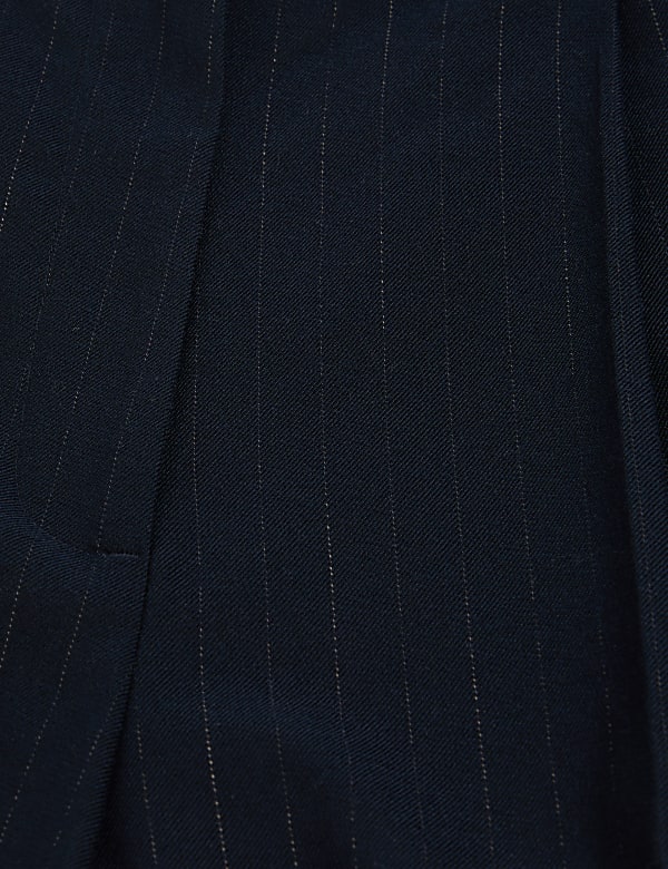 Pinstripe Pleat Front Wide Leg Trousers