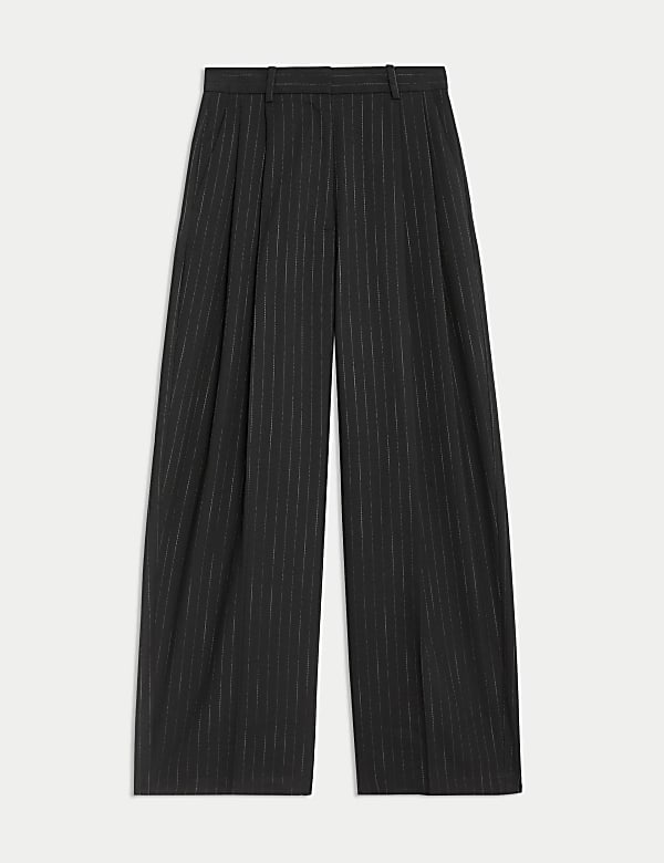 Pinstripe Pleat Front Wide Leg Trousers - GR