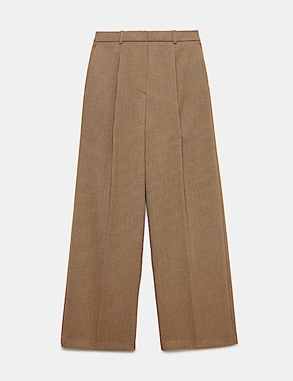 Pantalones de pata ancha de cuadros peque&ntilde;os con pliegues - US