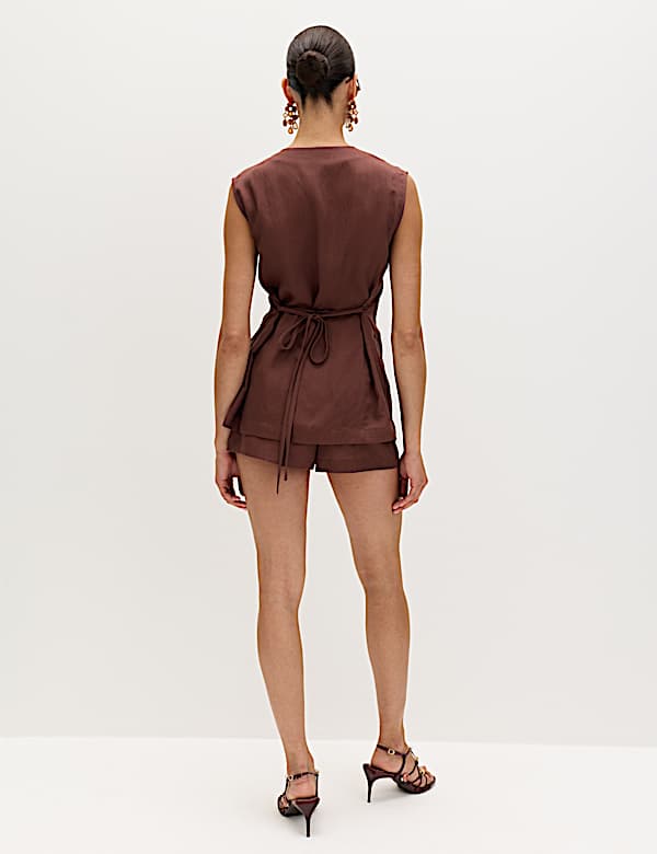 Belted Utility Longline Waistcoat with Linen
