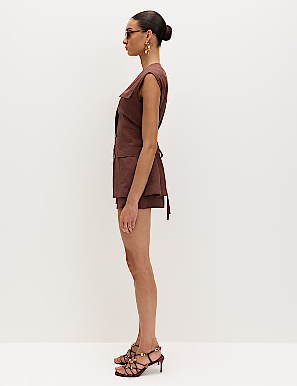 Belted Utility Longline Waistcoat with Linen