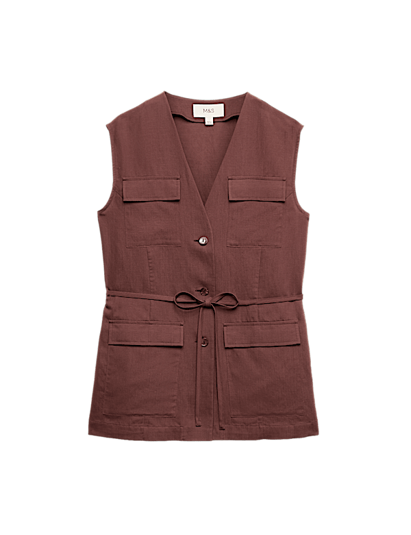 Belted Utility Longline Waistcoat with Linen