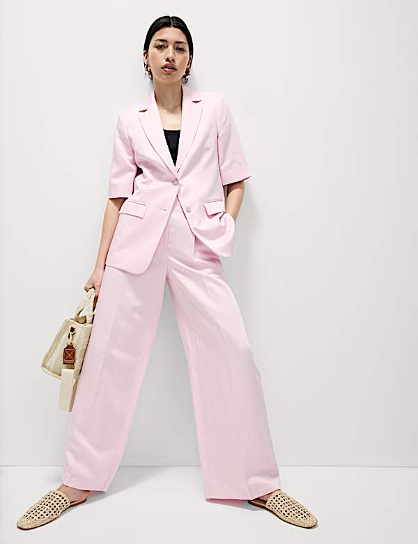 Einreihiger Kurzarm-Blazer aus Leinenmischgewebe - AT