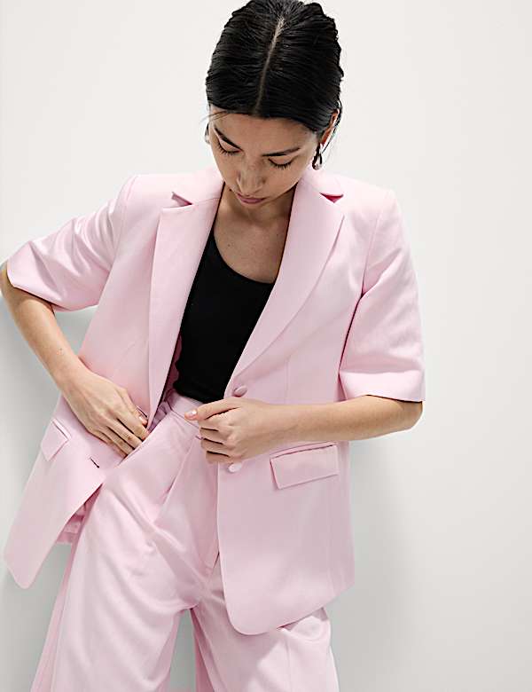 Einreihiger Kurzarm-Blazer aus Leinenmischgewebe - AT