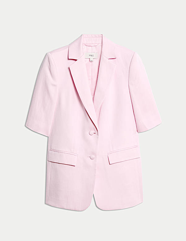 Einreihiger Kurzarm-Blazer aus Leinenmischgewebe - AT