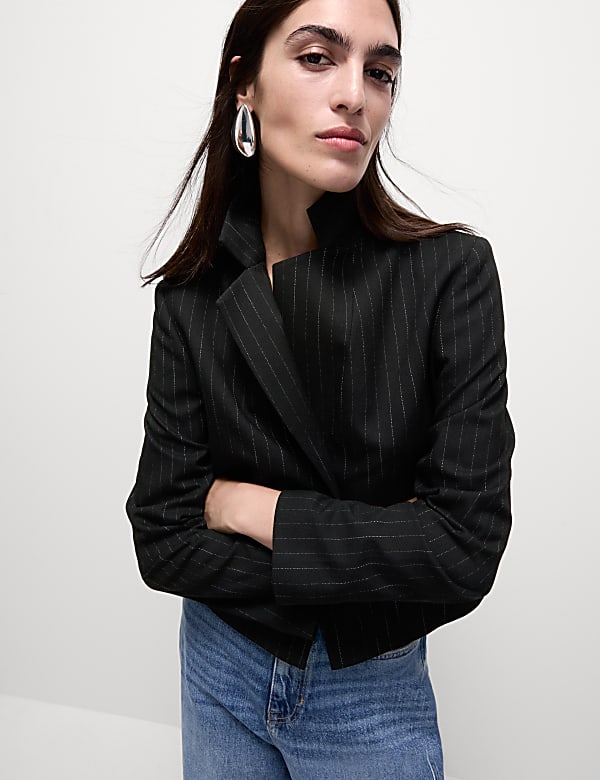 Pinstripe Single Breasted Cropped Blazer - TW