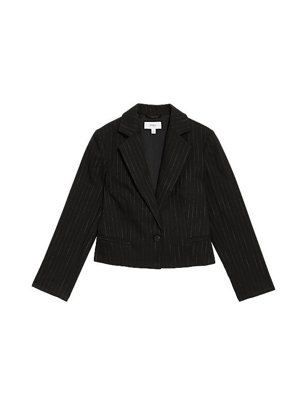 Pinstripe Single Breasted Cropped Blazer