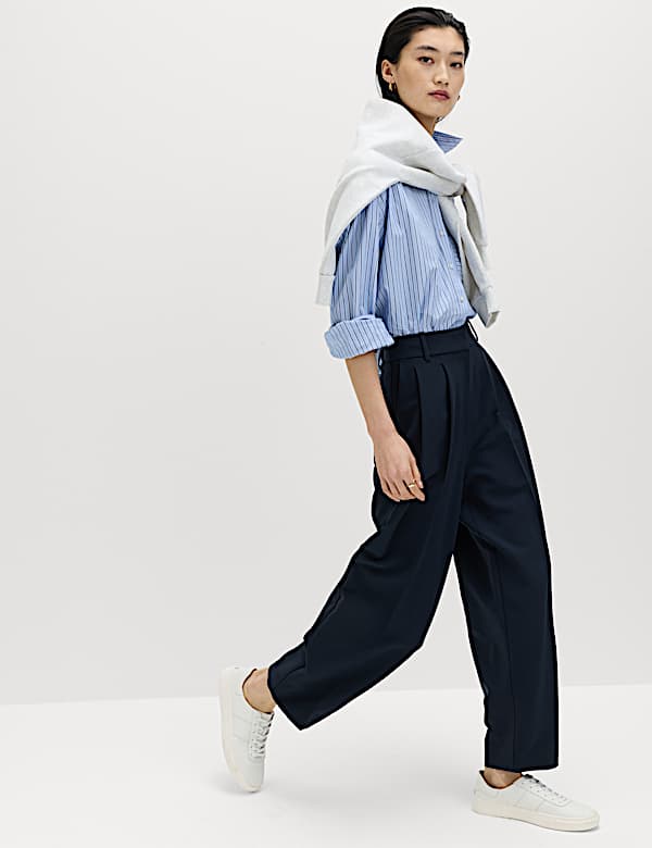 Pleat Front Carrot Leg Trousers | NAVY | Trousers | M&S US