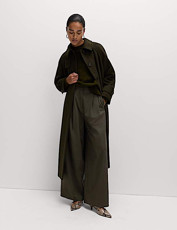 Pleat Front Wide Leg Trousers with Wool - NL