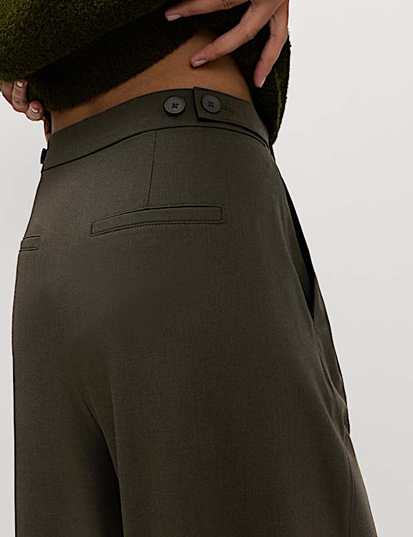 Pleat Front Wide Leg Trousers with Wool - NL