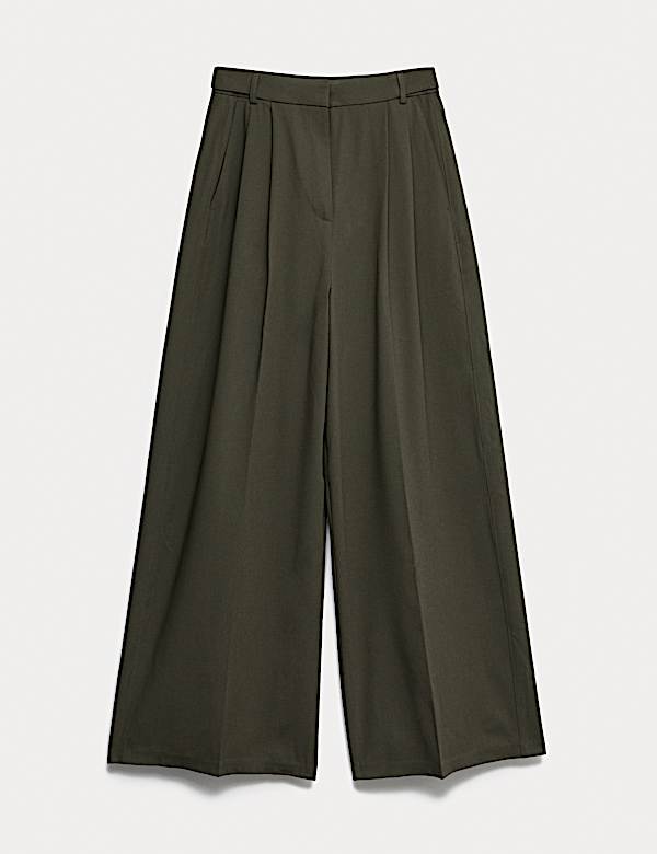 Pleat Front Wide Leg Trousers with Wool - NL