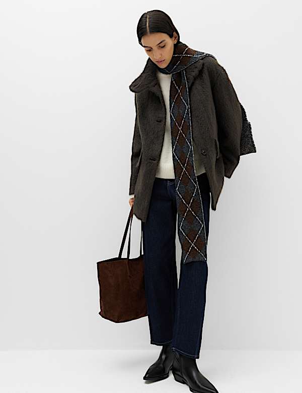 Brushed Funnel Neck Midi Coat - NO