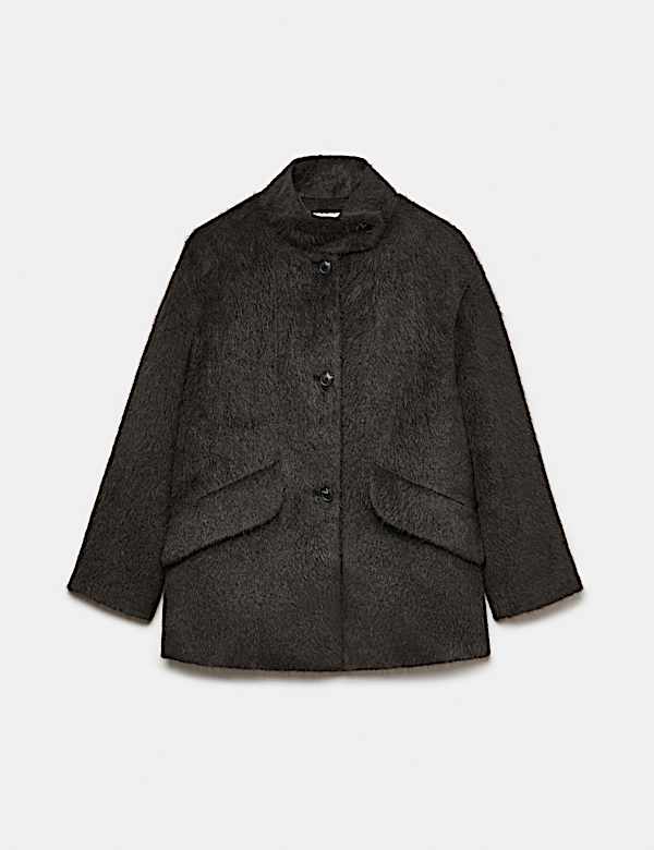 Brushed Funnel Neck Midi Coat - NO