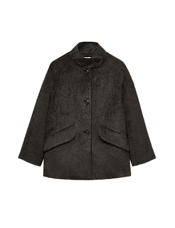 Brushed Funnel Neck Midi Coat