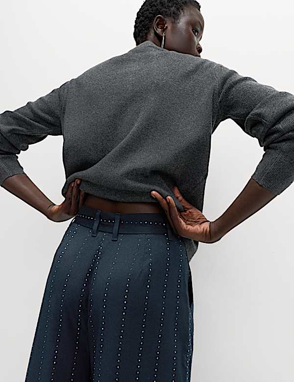 Pantalon coupe droite à rayures et clous - CH