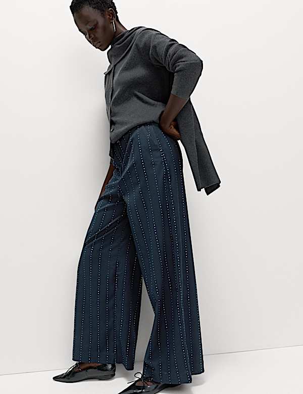 Pantalon coupe droite à rayures et clous - CH