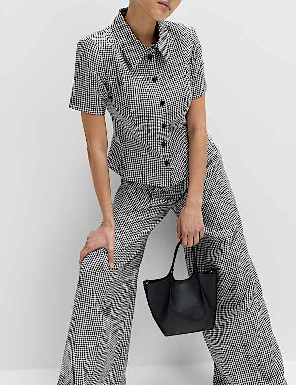 Pure Linen Tailored Checked Collared Jacket - IL