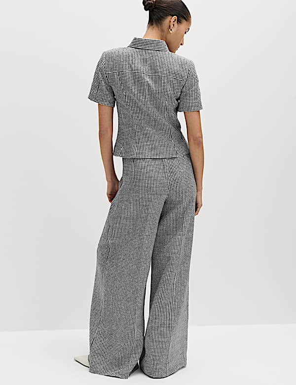 Pure Linen Tailored Checked Collared Jacket - IL