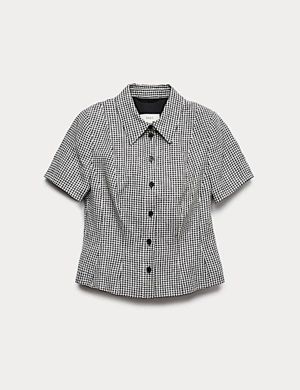 Pure Linen Tailored Checked Collared Jacket - IL