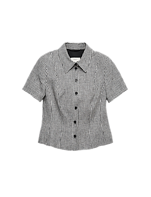 Pure Linen Tailored Checked Collared Jacket
