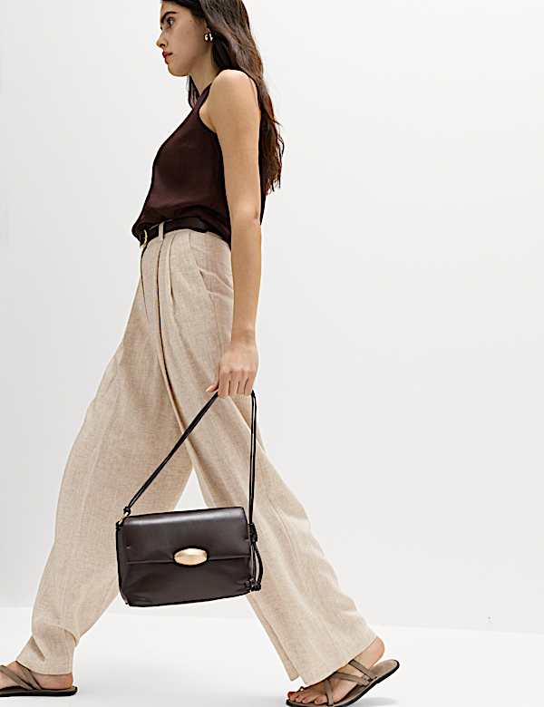 Pantalon &agrave; pinces coupe large en lin m&eacute;lang&eacute; - BE