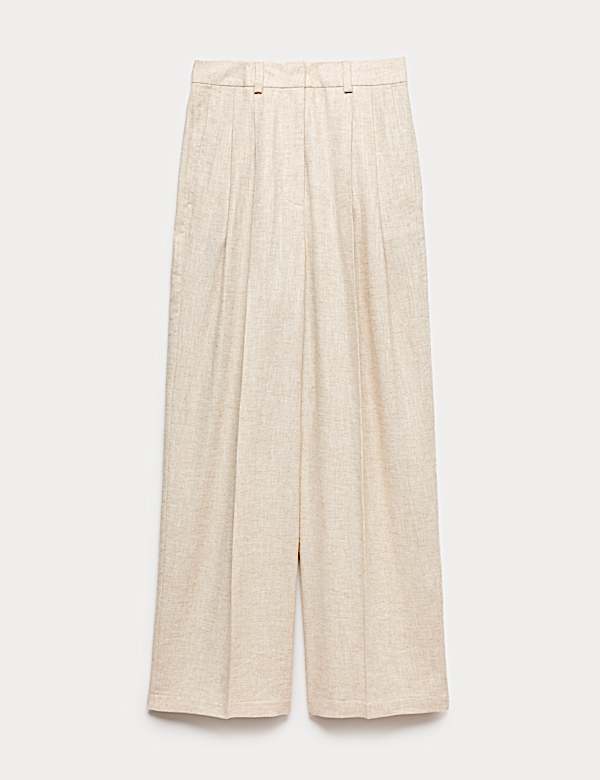 Pantalon &agrave; pinces coupe large en lin m&eacute;lang&eacute; - BE