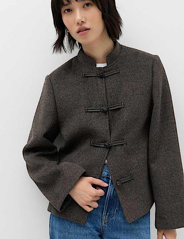 Textured Knot Button Detail Short Jacket