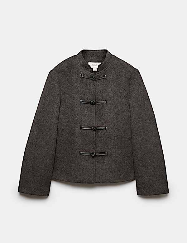 Textured Knot Button Detail Short Jacket - AL
