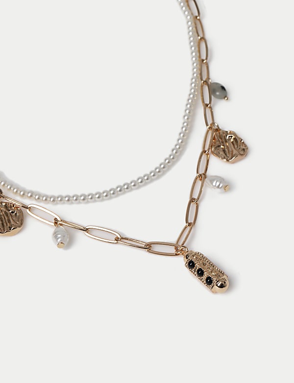 Gold Tone Multi Row Pearl Necklace  - GR