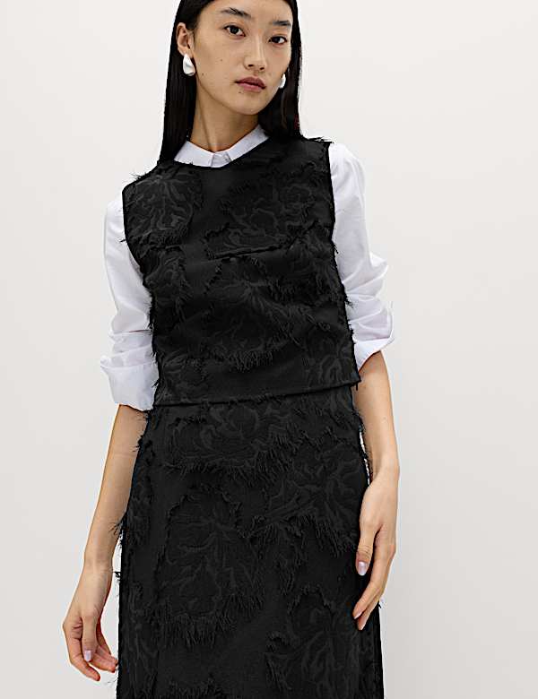 Textured Floral Jacquard Midi Column Skirt - CA