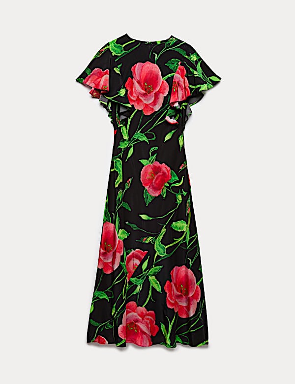 Printed Round Neck Midaxi Dress - BE