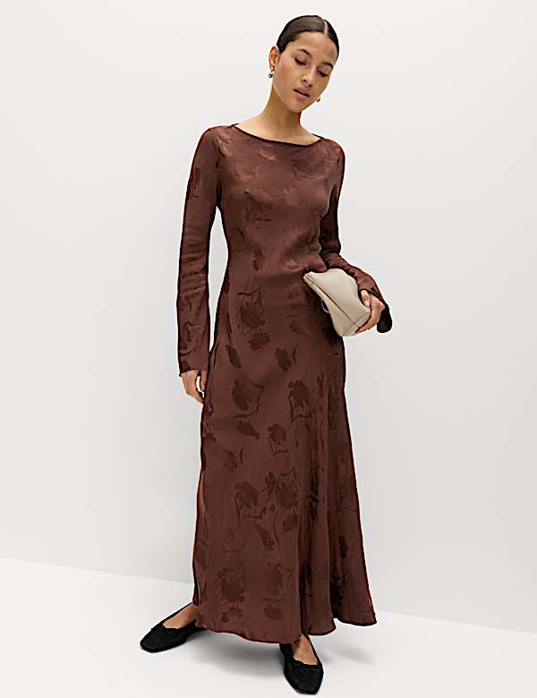 Jacquard Round Neck Midaxi Dress - US