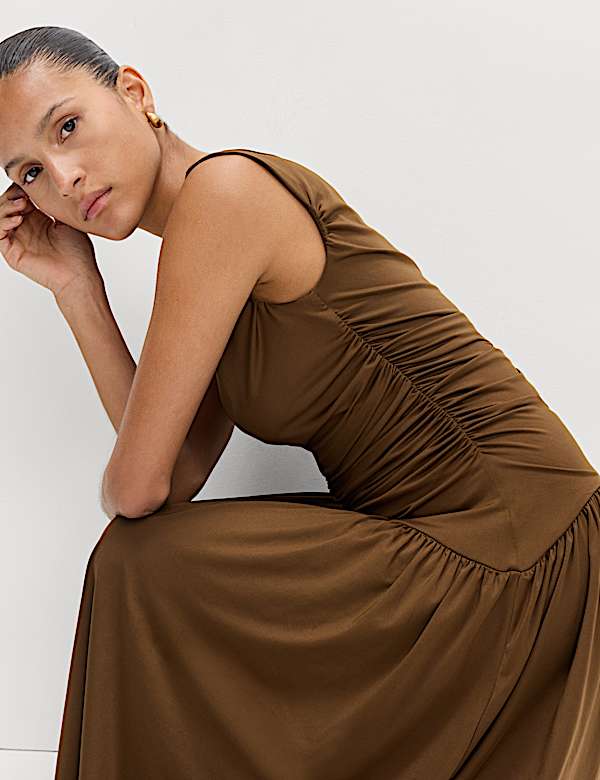 Jersey Dropped Waist Midi Dress - HU