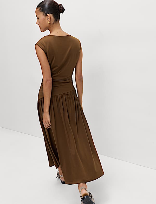 Jersey Dropped Waist Midi Dress - HU