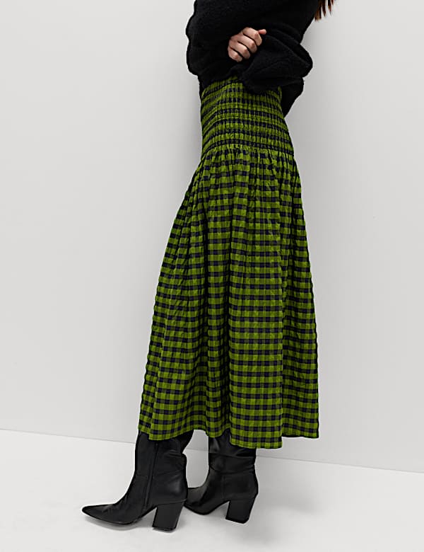 Gingham Midi A-Line Skirt - CA