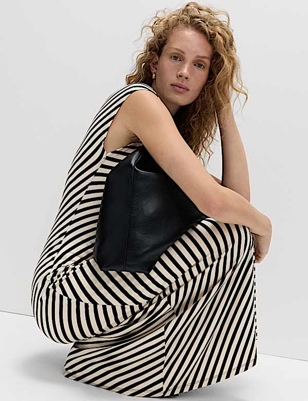 Striped Round Neck Midaxi Skater Dress - CA