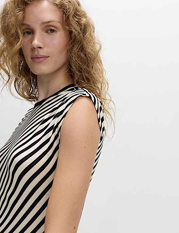 Striped Round Neck Midaxi Skater Dress - CA