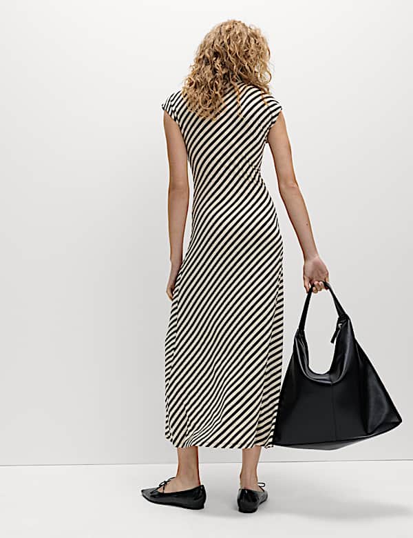 Striped Round Neck Midaxi Skater Dress - CA