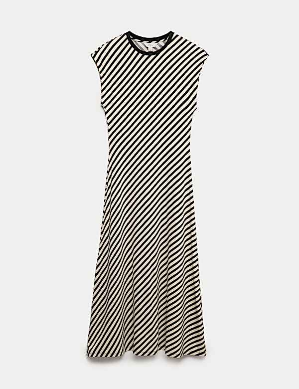 Striped Round Neck Midaxi Skater Dress - CA